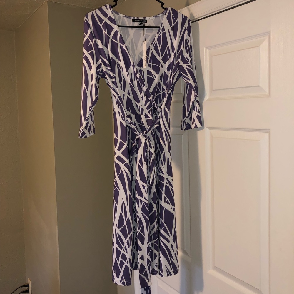 Purple and white wrap dress. Never worn